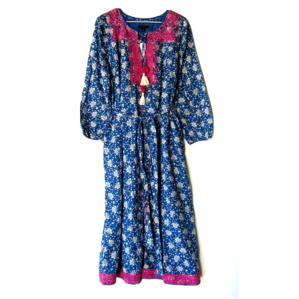 NWT J.Crew Belted Tunic Midi in Night Sky Block Print Floral Tie Waist Dress XS